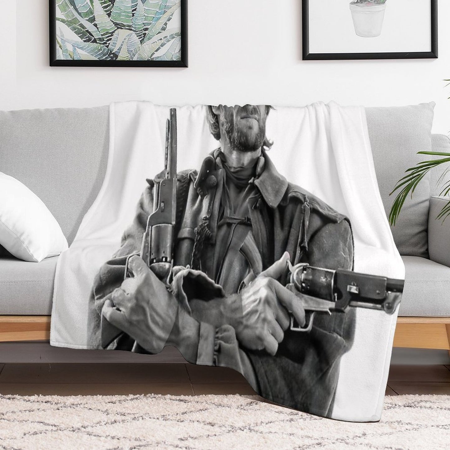 Clint Eastwood, Black And White, Vintage Cowboy Wall Art Easy Care Throw Blanket