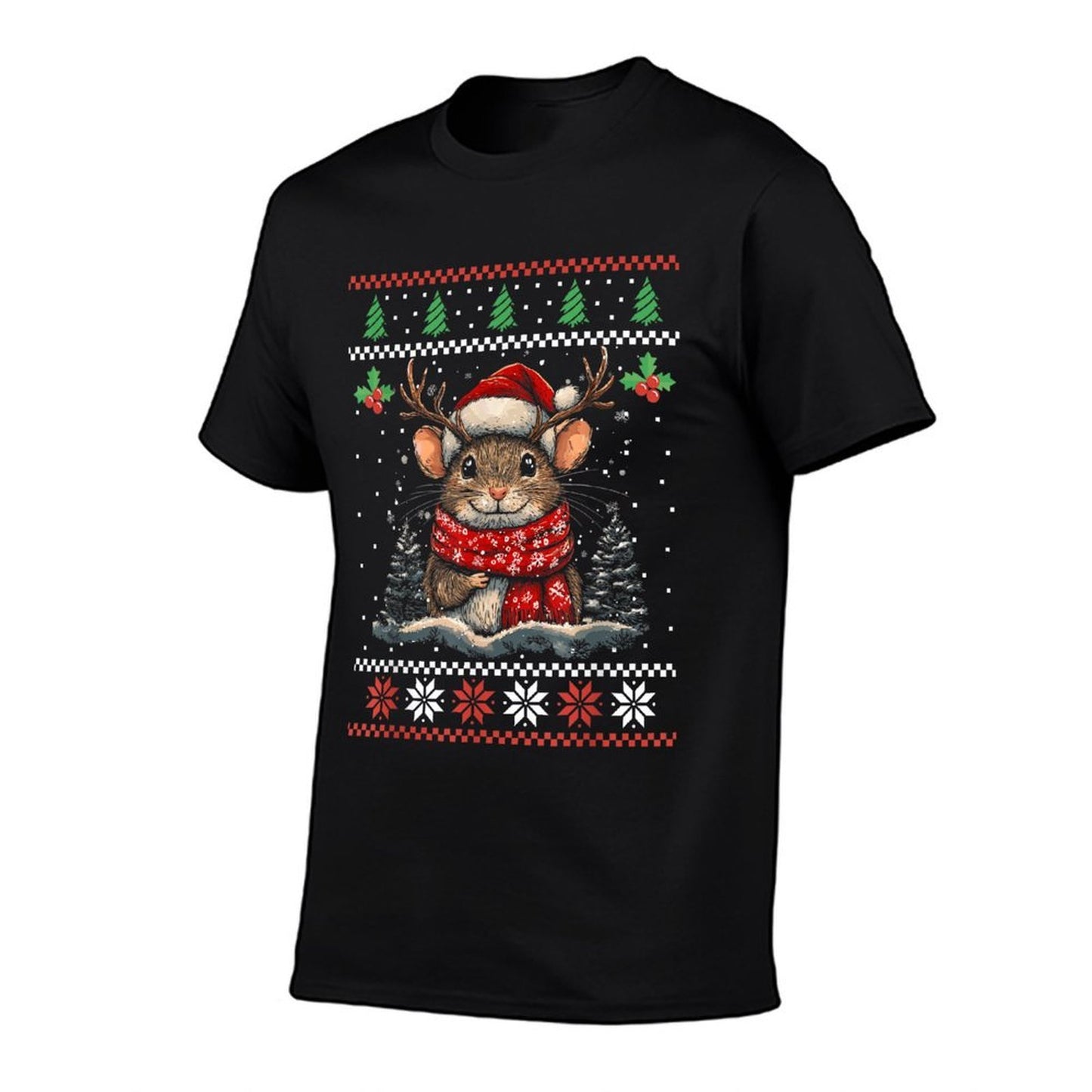 Rat Reindeer Santa Hat Ugly Christmas Sweater Xmas  Slim-fit Cut T-Shirt