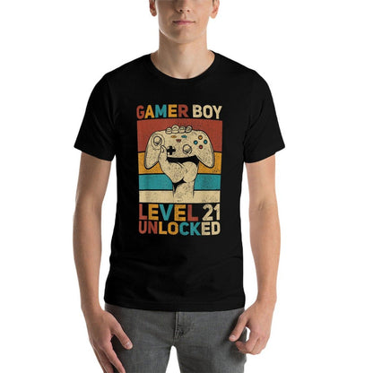Mens Gamer Boy Level 21 Unlocked 21 Years Old Boy 21st Birthday  Oversized Silhouette T-Shirt