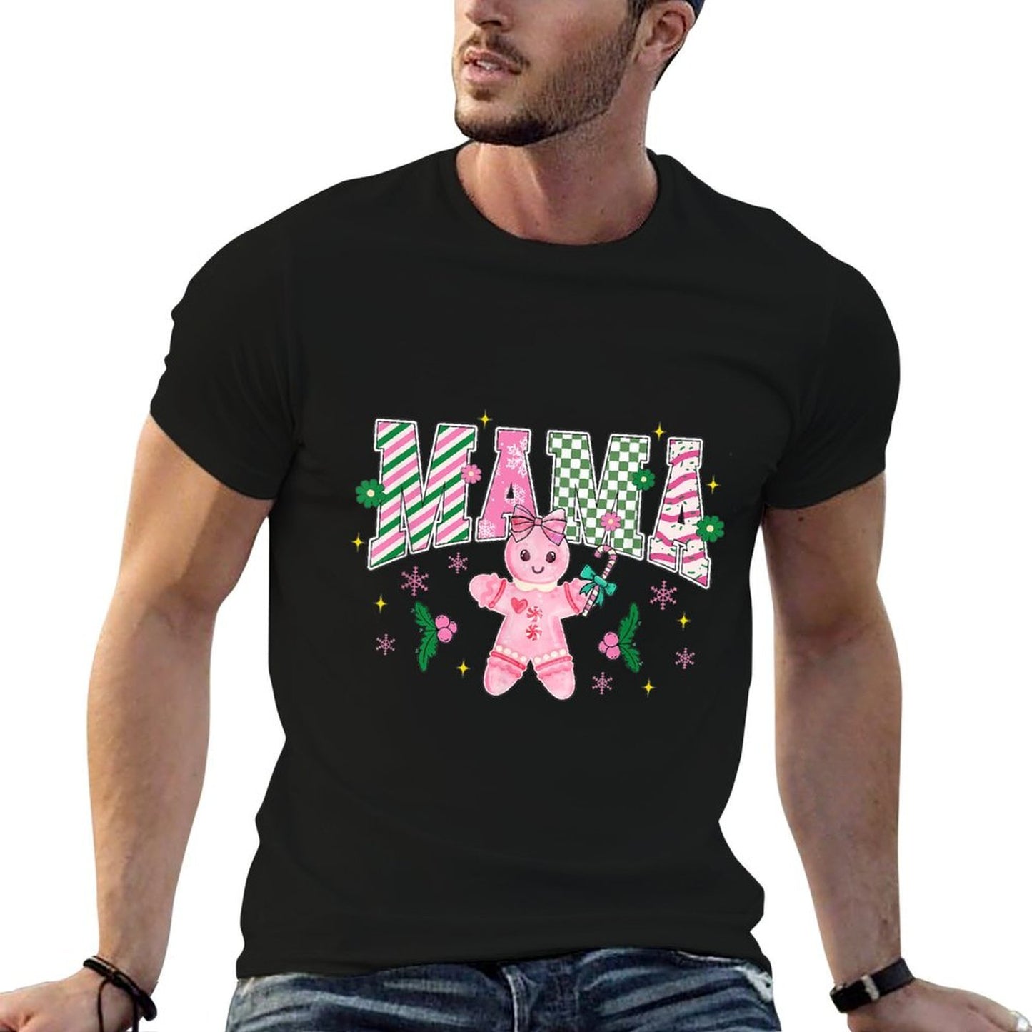 Women Girly Pink Christmas Mama Gingerbread Coquette  Lightweight T-Shirt
