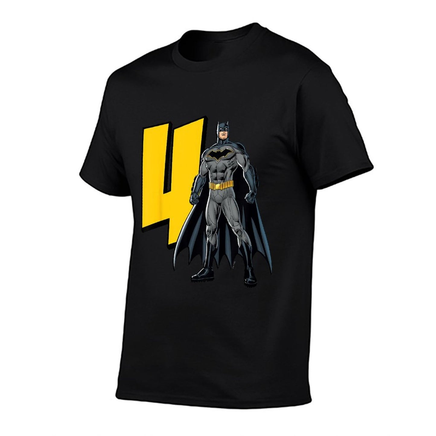 Kids Batman Super Hero 4th Birthday  Ribbed Collar T-Shirt