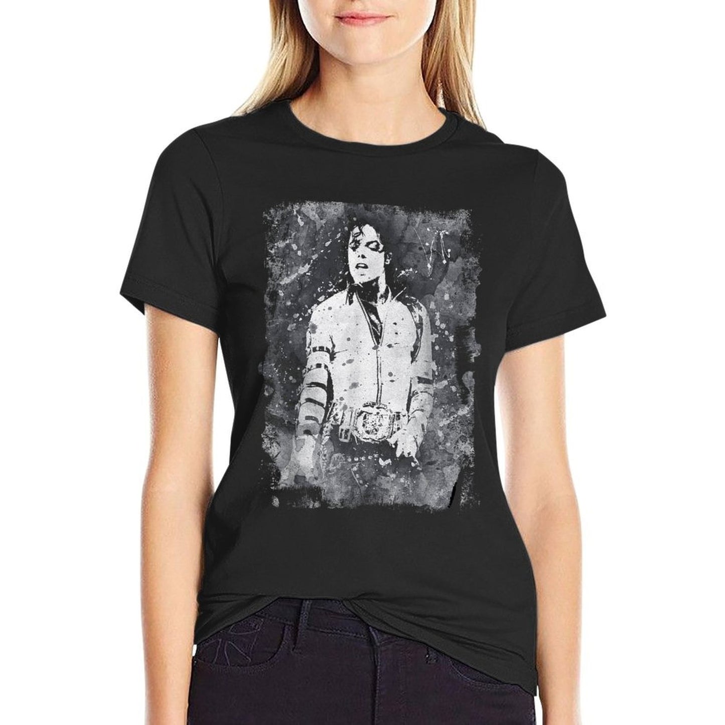 Michael Jackson Bad World Tour 1988 Black And White Splatter  Summer-ready Fabric T-Shirt