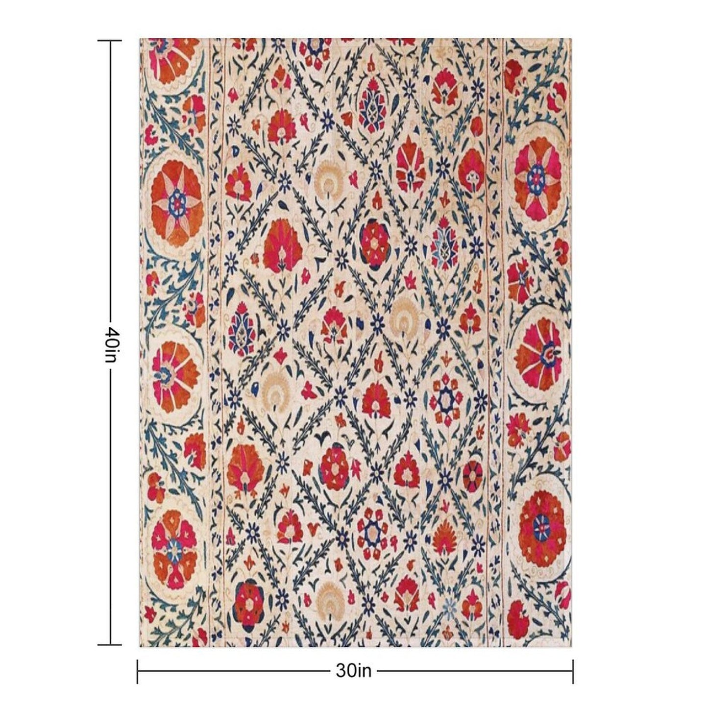 Kermina Suzani Uzbekistan Floral Embroidery Print Wrinkle-free Throw Blanket