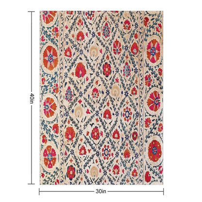 Kermina Suzani Uzbekistan Floral Embroidery Print Wrinkle-free Throw Blanket