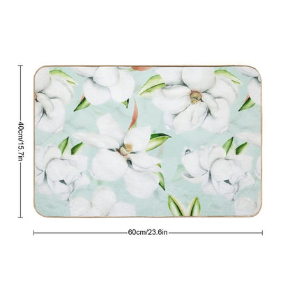 Vintage Magnolias Mint Botanical Garden Pattern  Fade-Resistant Bath Mat