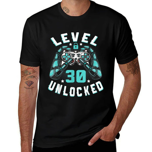 Level 30 Unlocked Birthday Shirt Gamer Awesome 30th Birthday  Summer-ready Fabric T-Shirt