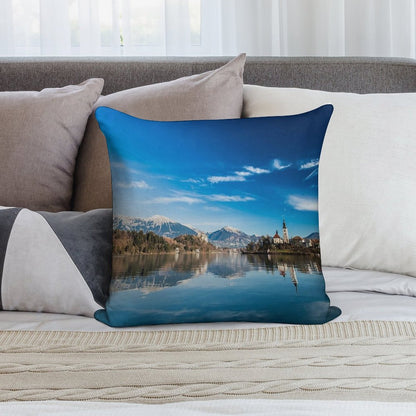 Morning at The Lake of Bled Soft Ultra-Soft Texture Throw Pillow
