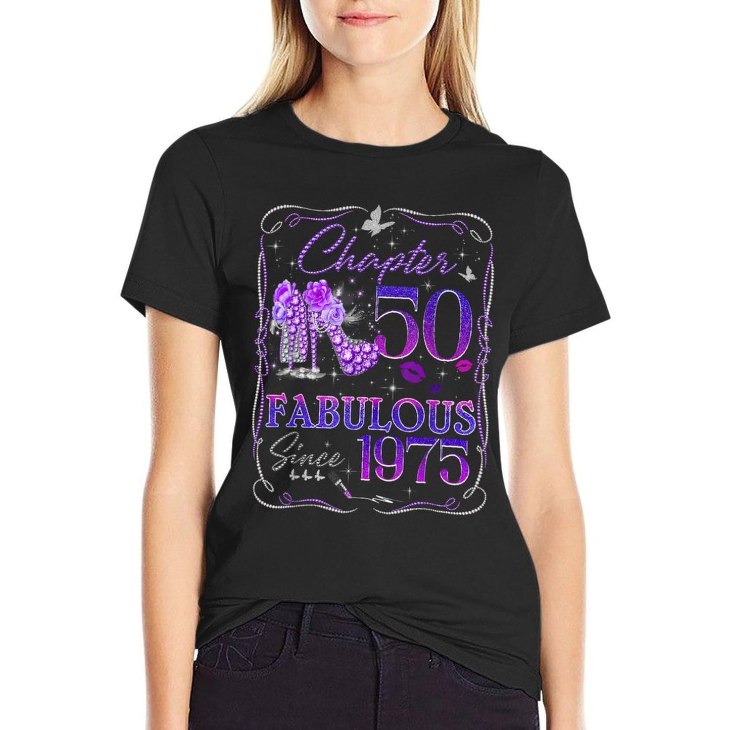 Chapter 50 Fabulous Since 1975 50th Diamond Birthday Queen  Heathered Texture T-Shirt