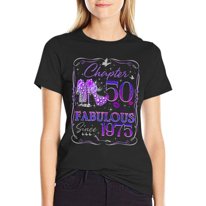Chapter 50 Fabulous Since 1975 50th Diamond Birthday Queen  Heathered Texture T-Shirt