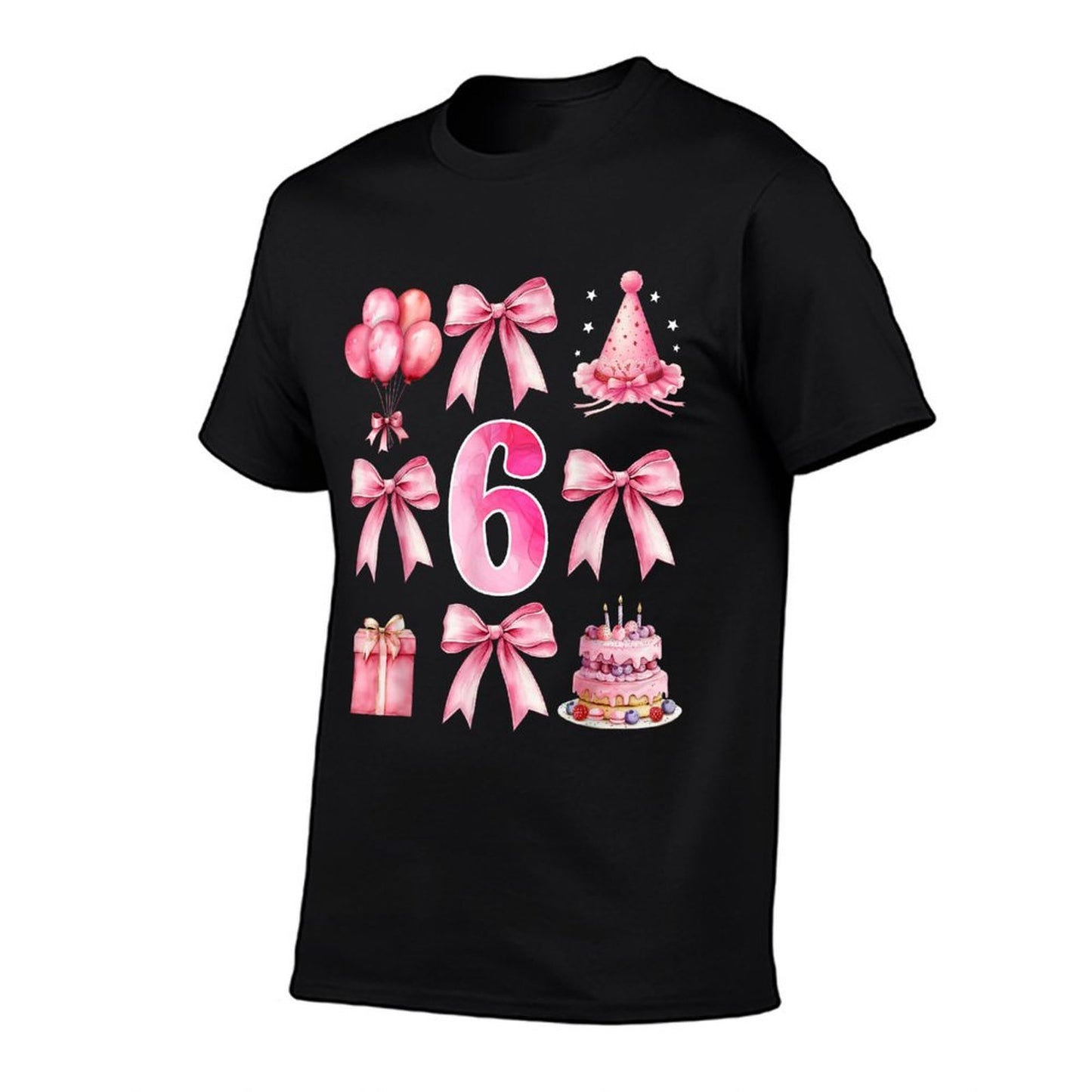 Kids 6th Birthday Girl Pink Coquette Bow Six Year Old Girl  Vintage-inspired T-Shirt