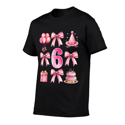 Kids 6th Birthday Girl Pink Coquette Bow Six Year Old Girl  Vintage-inspired T-Shirt