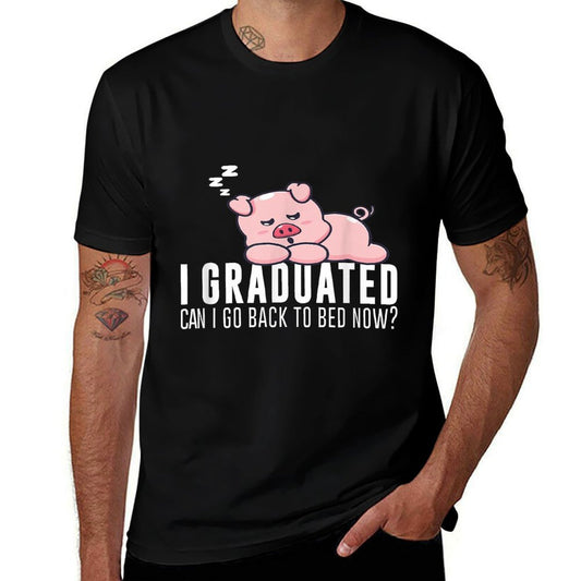 Funny I Graduated Can I Go Back To Bed Now Graduation Pig  Rolled Sleeves T-Shirt