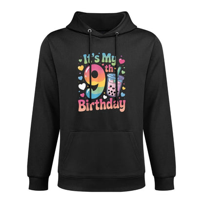 It's My 9th Birthday Bubble Boba Tea Party 9 Year Old Girl Shape Retention Hoodie