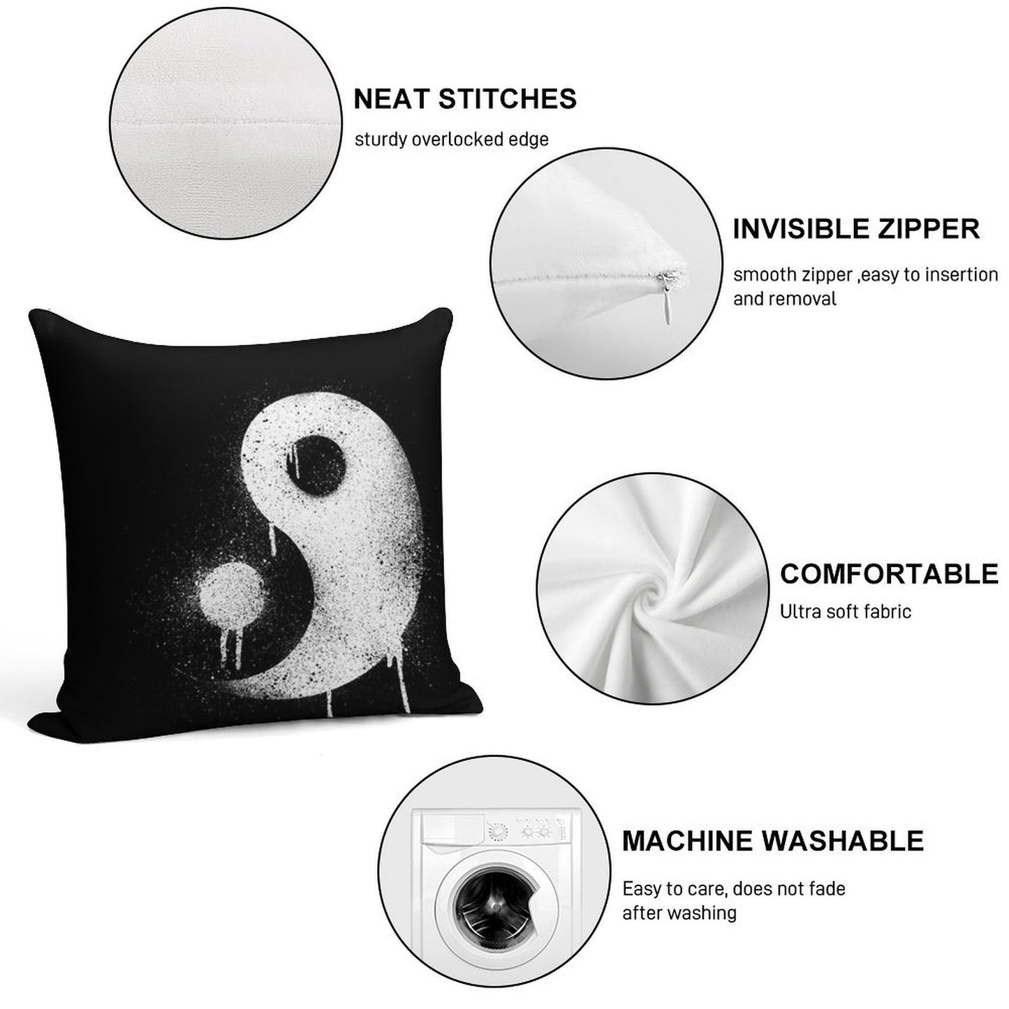 Graffiti Zen Master - Spray Paint Yin Yang Soft Anti-Pilling Throw Pillow