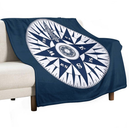 Ornate Vintage Nautical Compass on Navy Blue Premium Throw Blanket