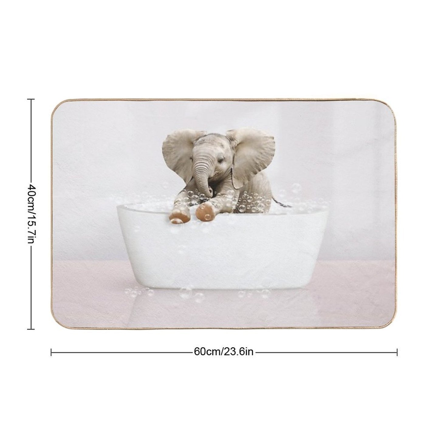 Baby Elephant  in Modern Bathtub Pink Print, Baby Elephant Bathing, Animals in Bathtub Art by Synplus  Easy To Clean Bath Mat