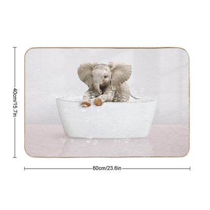 Baby Elephant  in Modern Bathtub Pink Print, Baby Elephant Bathing, Animals in Bathtub Art by Synplus  Easy To Clean Bath Mat
