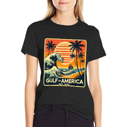 Retro Gulf Of USA America Est 2025 American Flag July 4th Heathered Texture T-Shirt