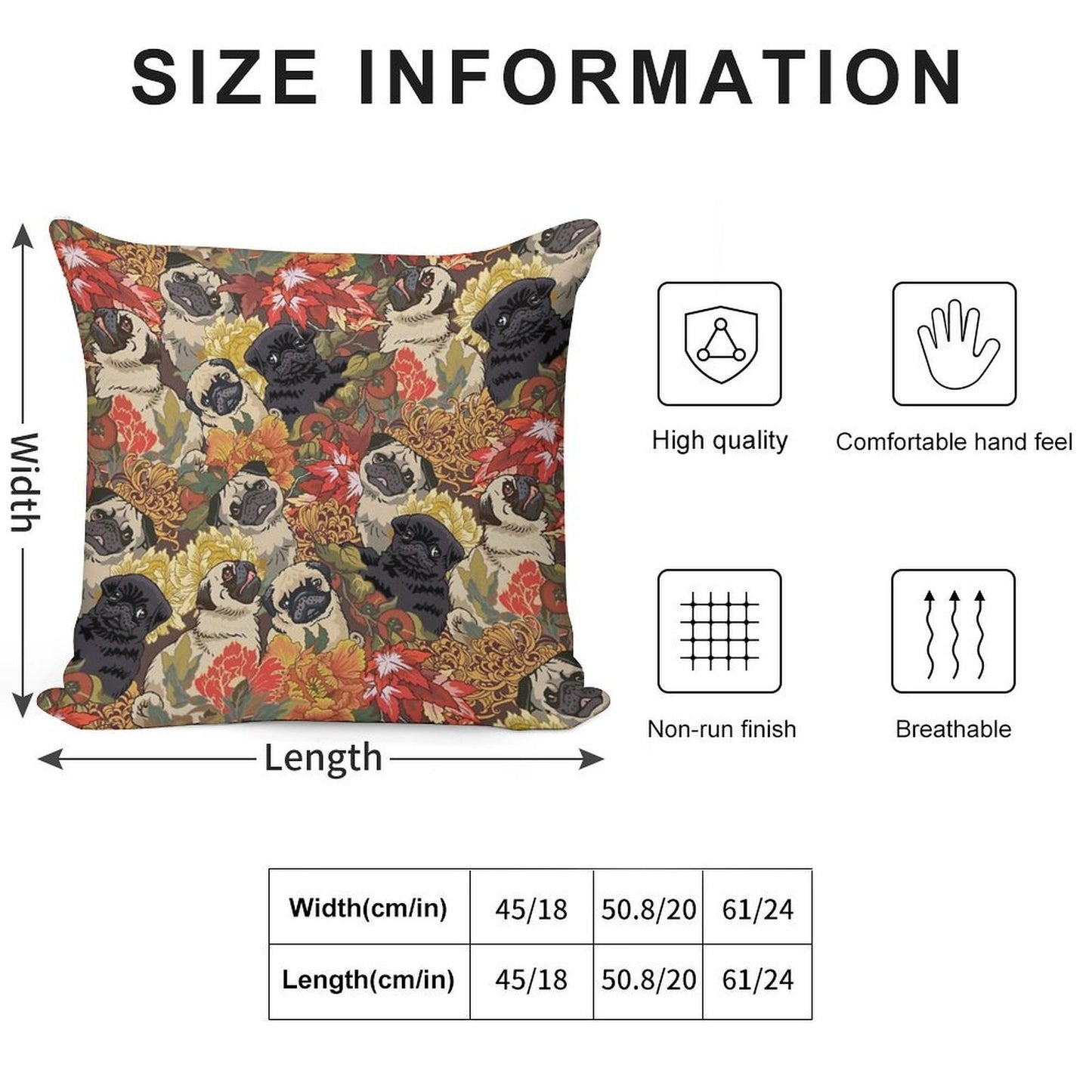 Because Pugs Autumn Soft Short Plush Fabric Throw Pillow