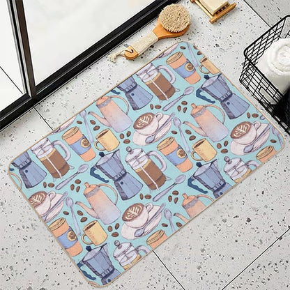 Coffee Love on Blue  Eco-Friendly Bath Mat