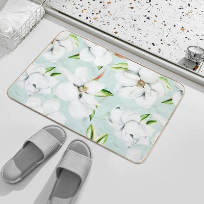 Vintage Magnolias Mint Botanical Garden Pattern  Fade-Resistant Bath Mat