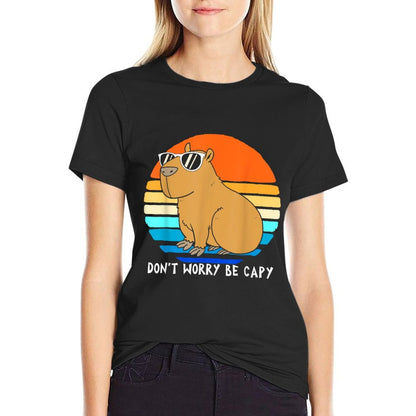 Retro Rodent Funny Capybara Dont Be Worry Be Capy Slim-fit Cut T-Shirt