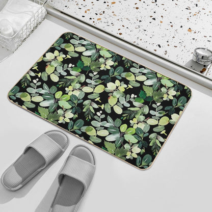 Green Foliage on Black  Toxin-Free Bath Mat