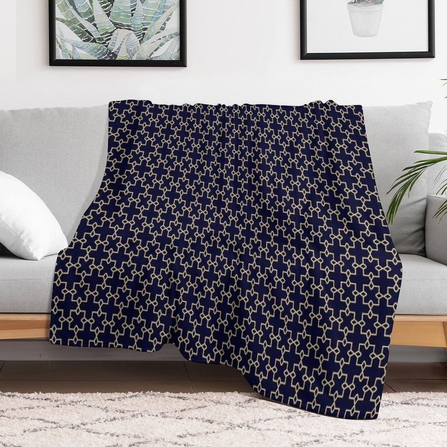 Radiant Symmetry - Seamless Gold And Blue Geometry Durable Throw Blanket