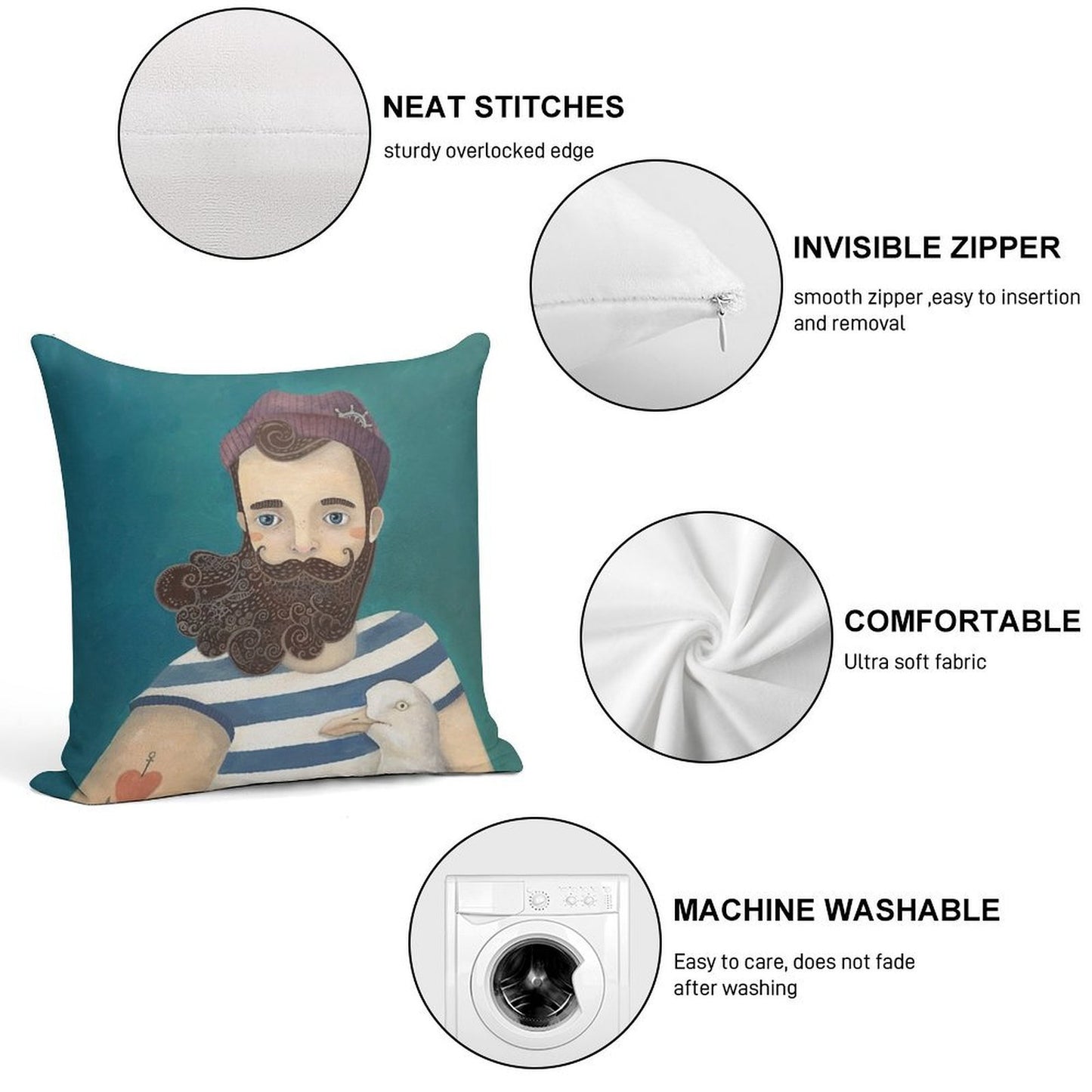 A Sailor Soft Washable Throw Pillow