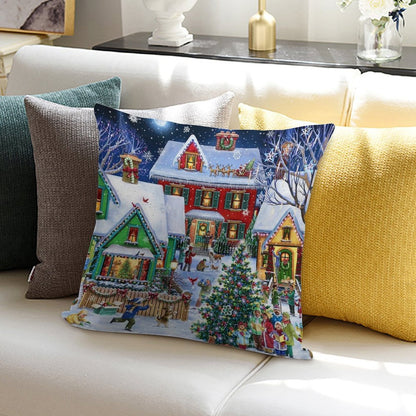 Colorful Winter Houses Soft Durable Construction Throw Pillow