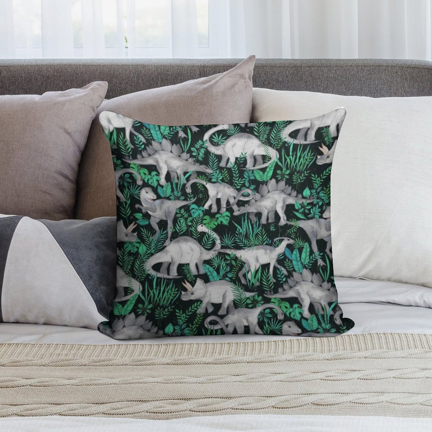 Dinosaur Jungle Soft Decorative Cover Throw Pillow