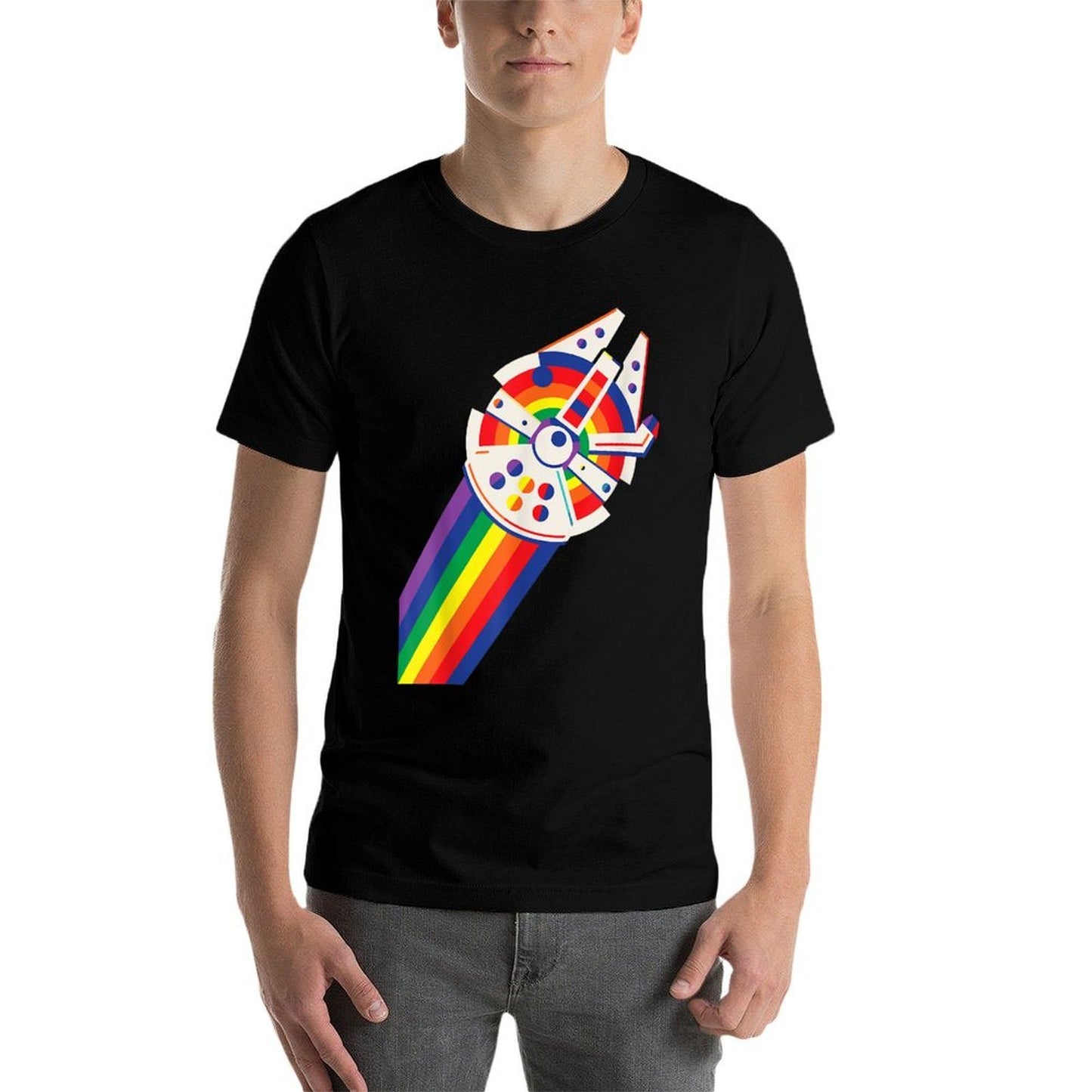 Star Wars Rainbow Millennium Falcon  Rolled Sleeves T-Shirt