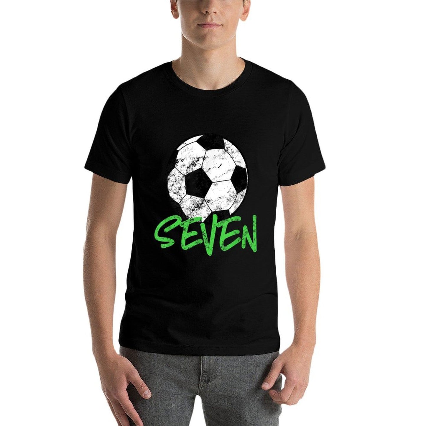 Soccer Player 7th Birthday  7 Years Old Soccer Party  Soft T-Shirt