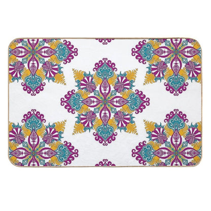 Colorful Fuchsia, Yellow And Blue Mandala.  Stain-Proof Bath Mat