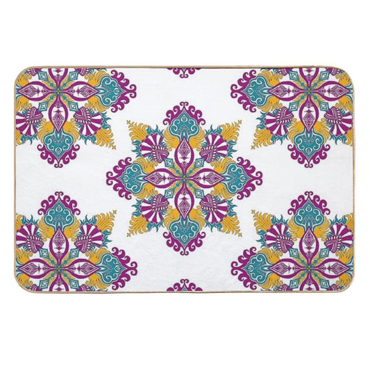 Colorful Fuchsia, Yellow And Blue Mandala.  Stain-Proof Bath Mat