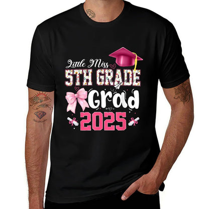 Little Miss 5th Grade Graduation Graduate Coquette Bow Kids Rolled Sleeves T-Shirt