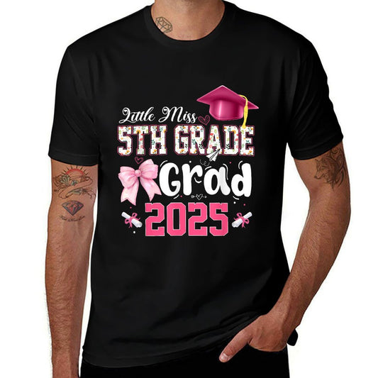 Little Miss 5th Grade Graduation Graduate Coquette Bow Kids Rolled Sleeves T-Shirt