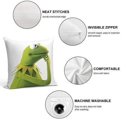 Kermit Contemplating, An Aesthetic Soft Reinforced Edging Throw Pillow