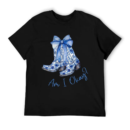 Am I Okay Boot Cowgirl Coquette Bow Women Girl Polyester Blend T-Shirt