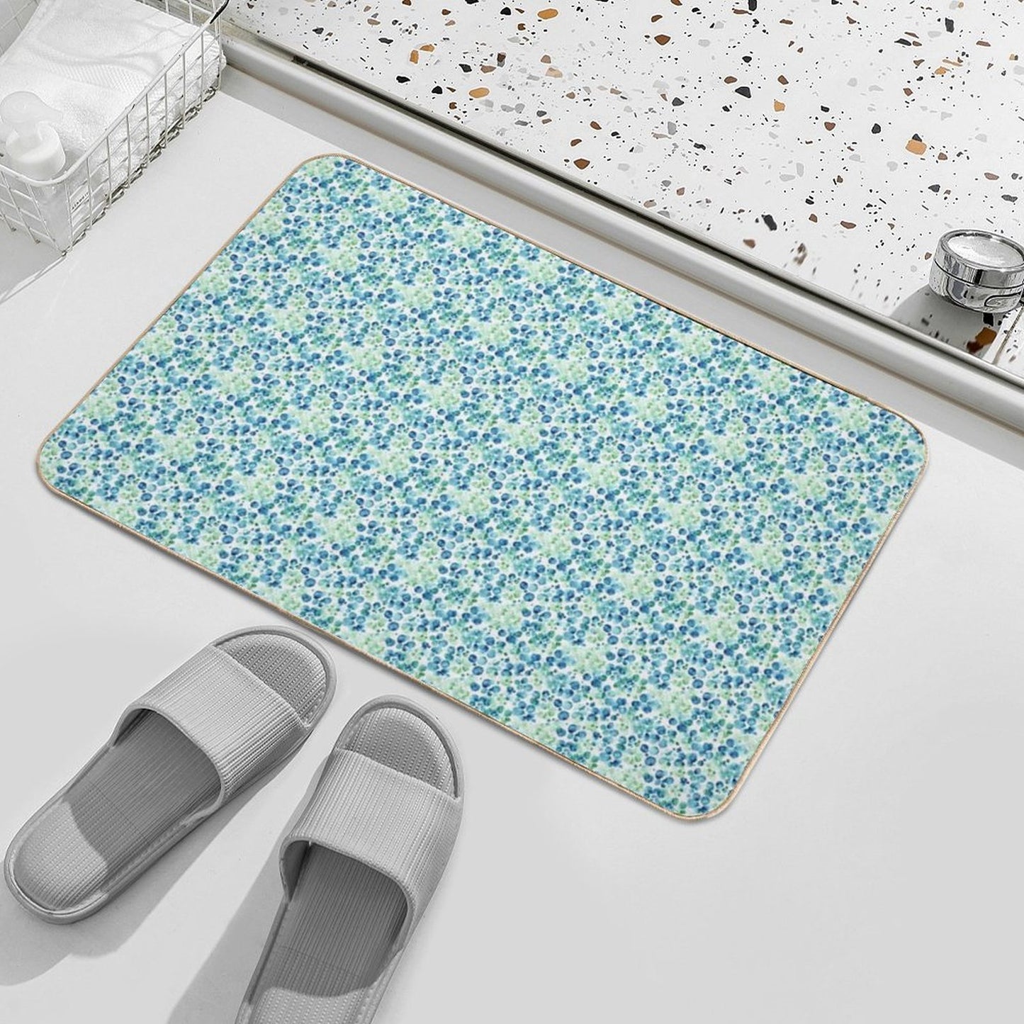 Blue & Green Watercolor Drops Pattern  Dirt-Trapping Bath Mat