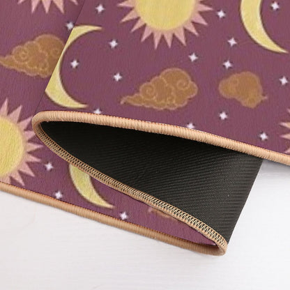 Purple Yellow Brown And Pink Sun And Moon Print  Easy To Clean Bath Mat