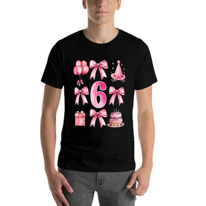 Kids 6th Birthday Girl Pink Coquette Bow Six Year Old Girl  Vintage-inspired T-Shirt