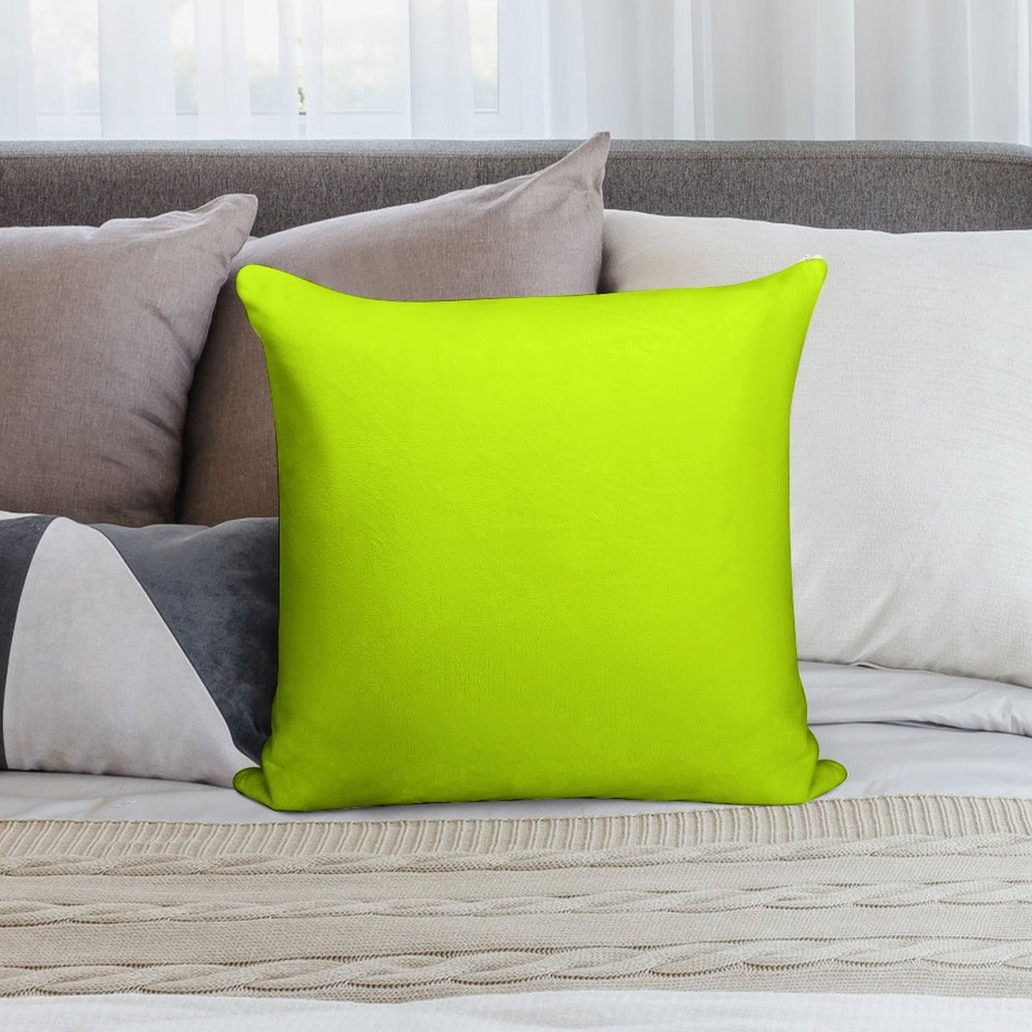 Bright Green Lime Neon Color Soft Shrink-Resistant Throw Pillow