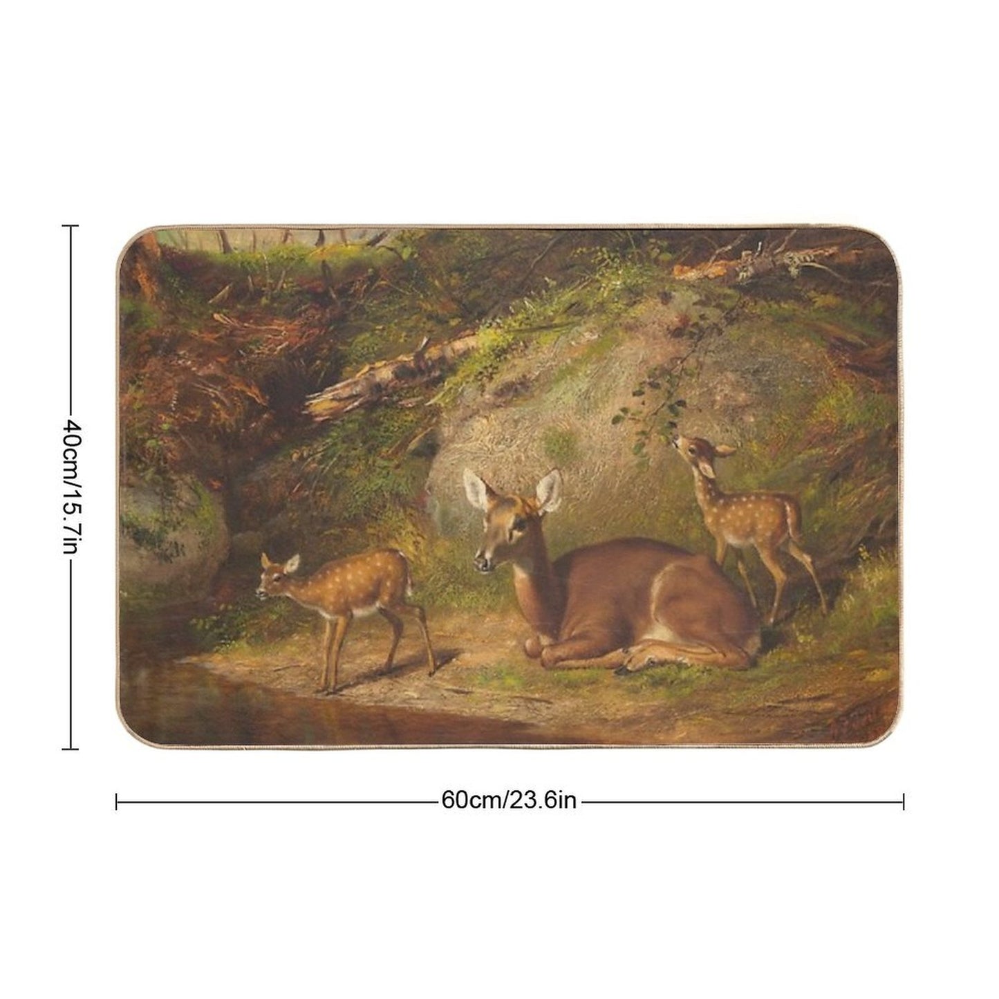 Arthur Fitzwilliam Tait - Doe And Two Fawns  Long-Lasting Bath Mat