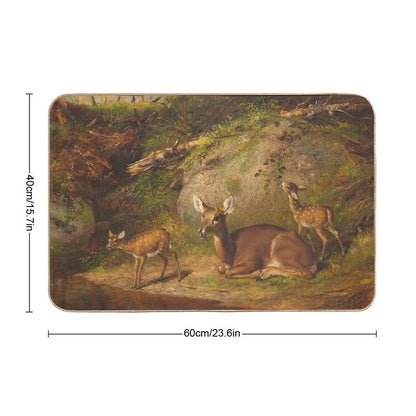 Arthur Fitzwilliam Tait - Doe And Two Fawns  Long-Lasting Bath Mat