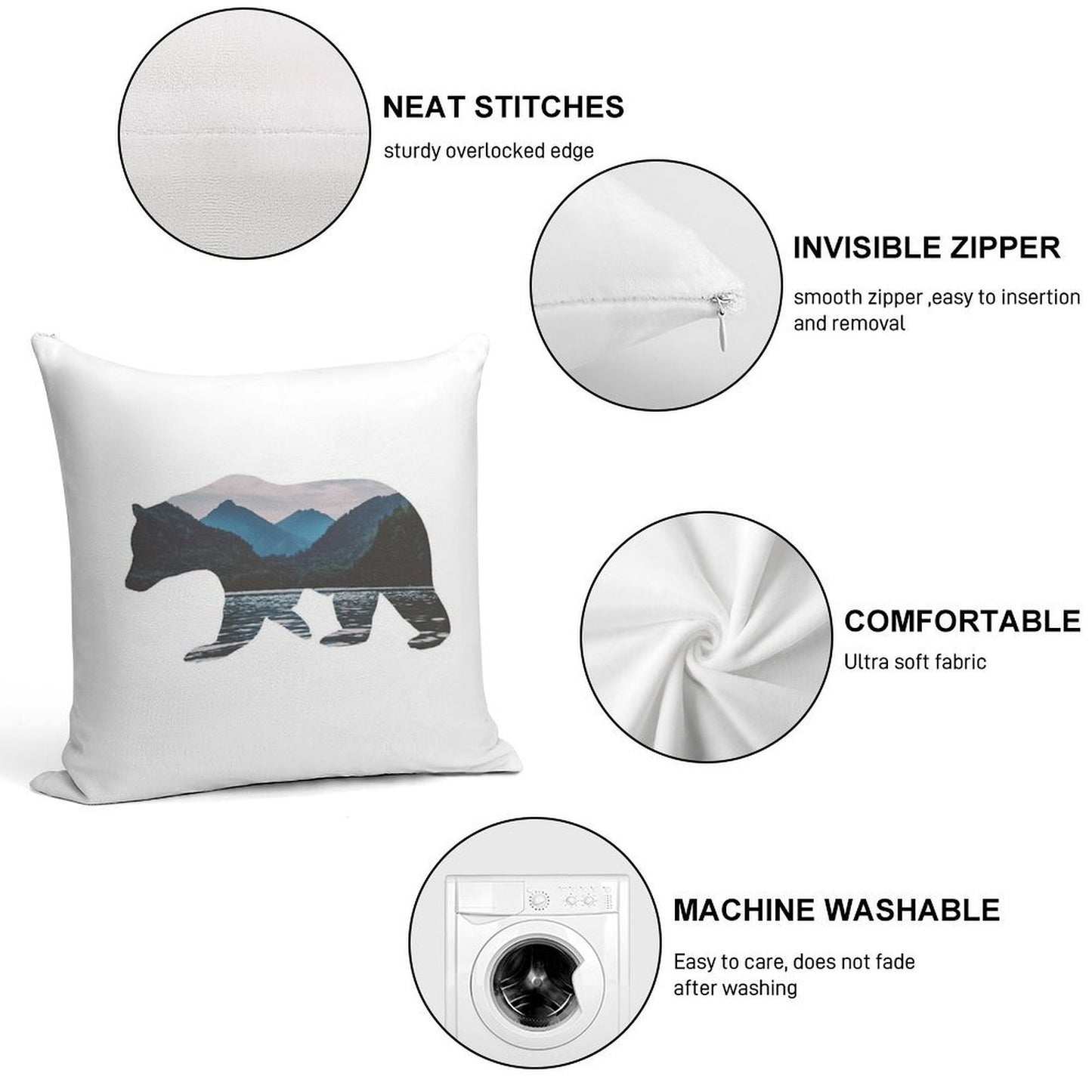 Mountain Bear Soft Multiple Sizes Throw Pillow