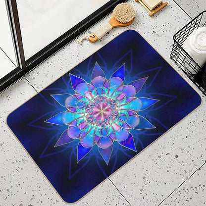 Blue Flower Mandala Fractal  Toxin-Free Bath Mat