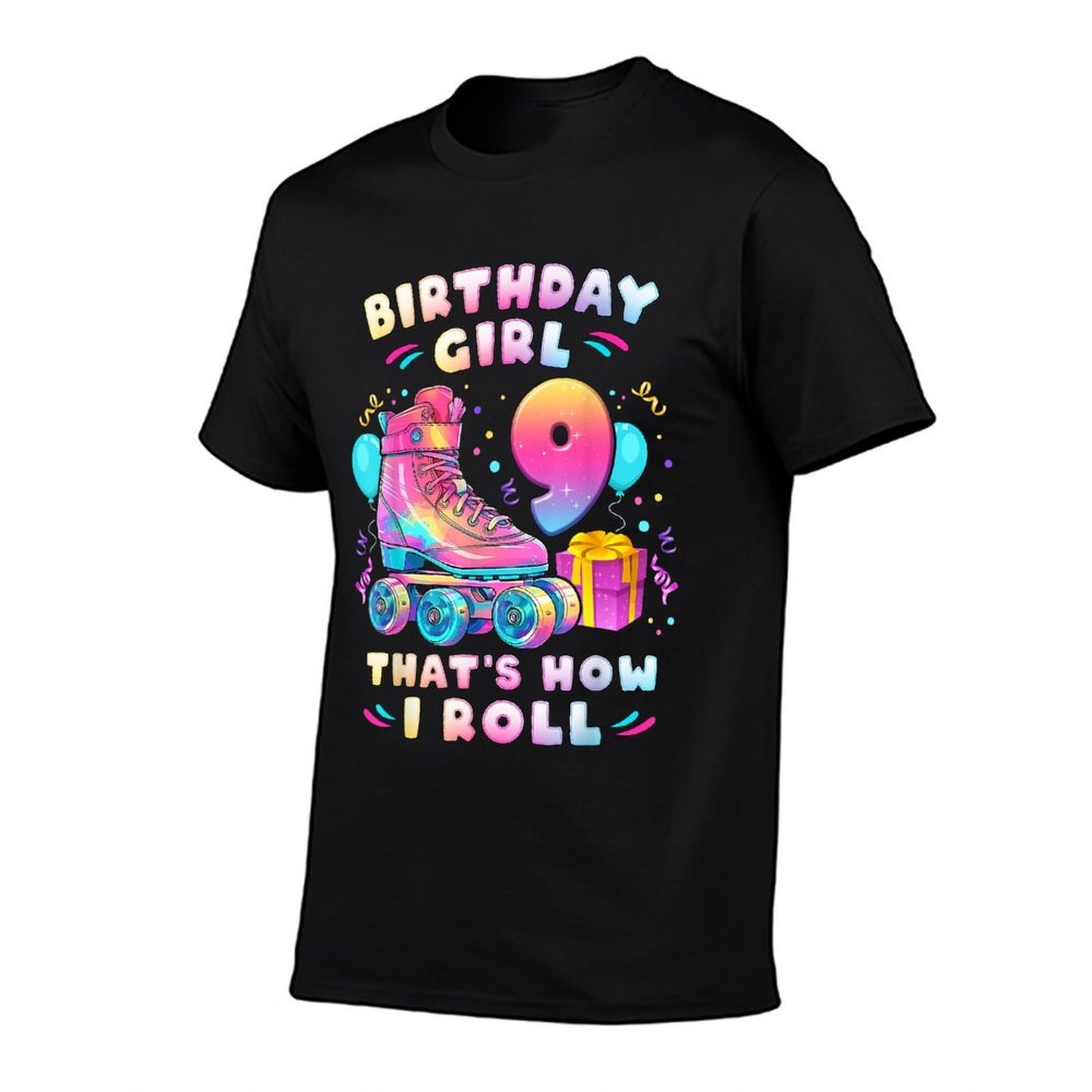 9th Birthday Girl 9 Years, Roller Skates, Number 9  Wrinkle-resistant T-Shirt