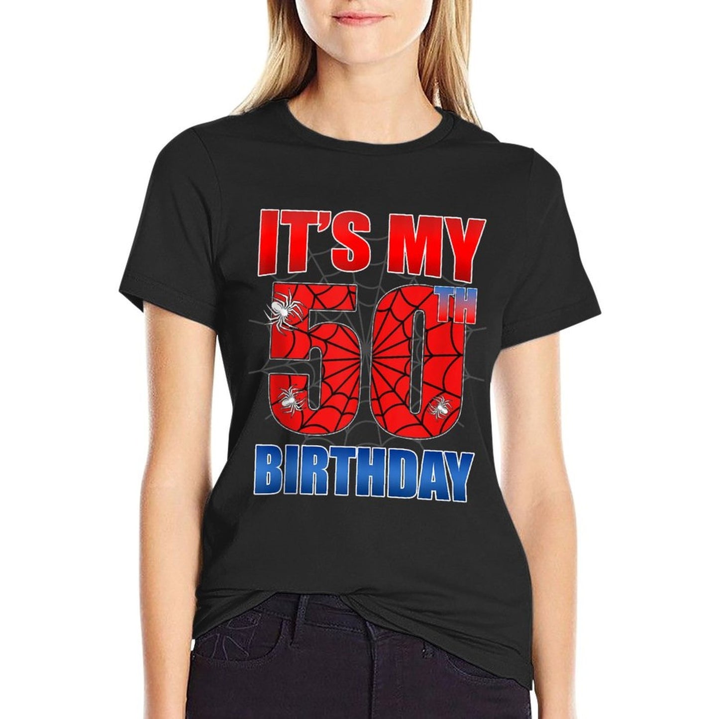 Spider Web 50 Years Old It's My 50th Birthday Boy Party  Oversized Silhouette T-Shirt