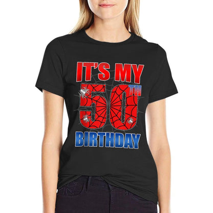 Spider Web 50 Years Old It's My 50th Birthday Boy Party  Oversized Silhouette T-Shirt